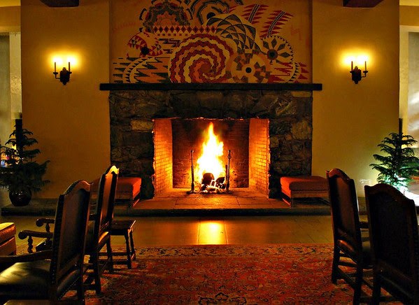 A roaring fire in the Elevator Lobby Lounge.