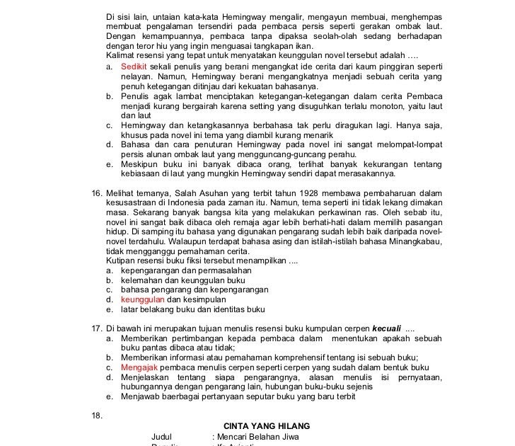 Unsur Intrinsik Cerpen Kecuali Cerpen
