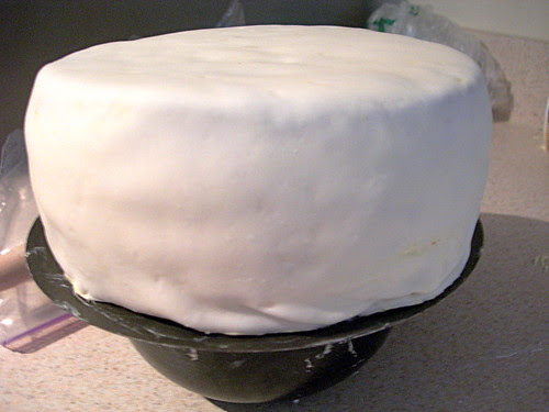 Cake covered with white fondant