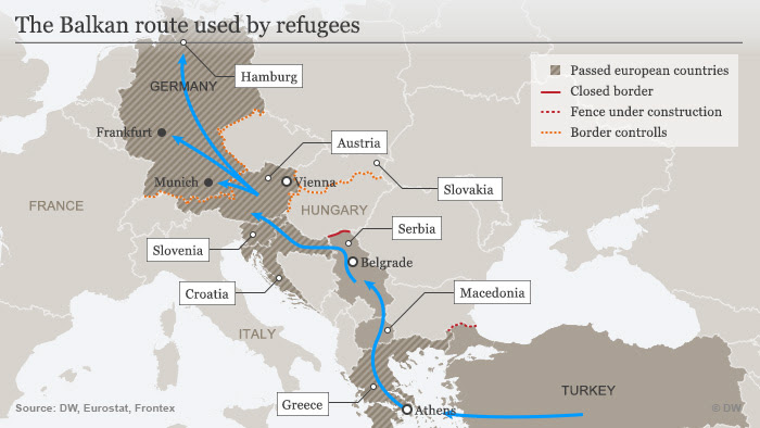 Karte Neue Balkan Fluchtroute Englisch