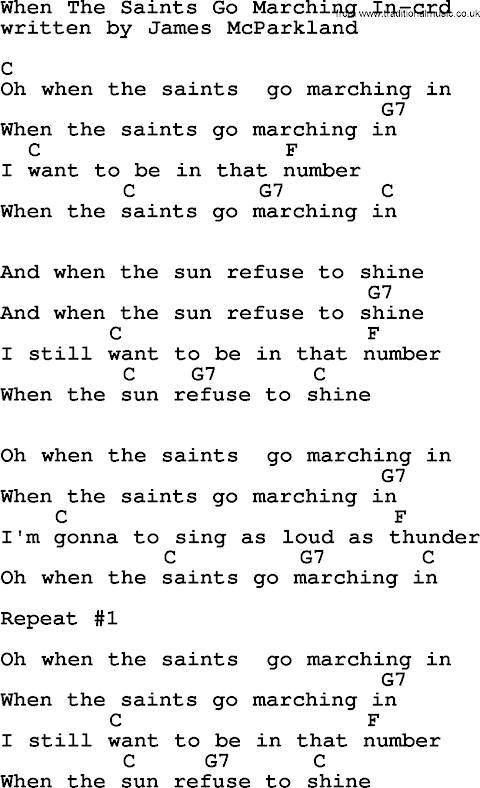 Oh When The Saints Go Marching In Lyrics Chords