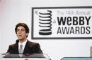 Actor B.J. Novak speaks while hosting the Webby Awards in New York