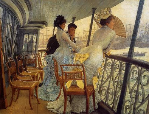 The Gallery of H.M.S. Calcutta painted by James Tissot in 1877 shows two women in incredibly frilly and transparent summer gowns.