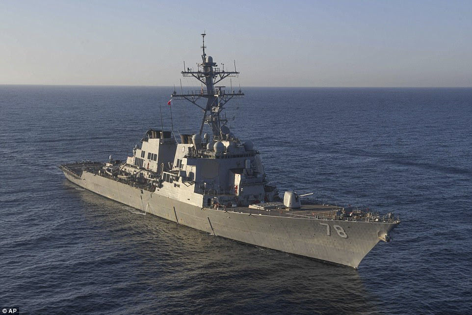 In this image provided by the U.S. Navy, the guided-missile destroyer USS Porter (DDG 78) transits the Mediterranean Sea on March 9