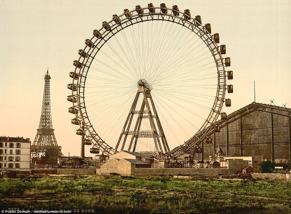 Stunning pictures from the end of the 19th Century show some of the most famous landmarks in France. They include the Eiffel Tower (left) shortly after it was built next to the La Grande Roue, a 328ft Ferris wheel built for the Exposition Universelle world exhibition at Paris in 1900