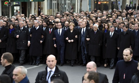 Heads of state take part in the march.