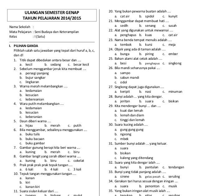 Soal Dan Jawaban Seni Budaya Kelas 9 Semester 1 Jawaban Soal