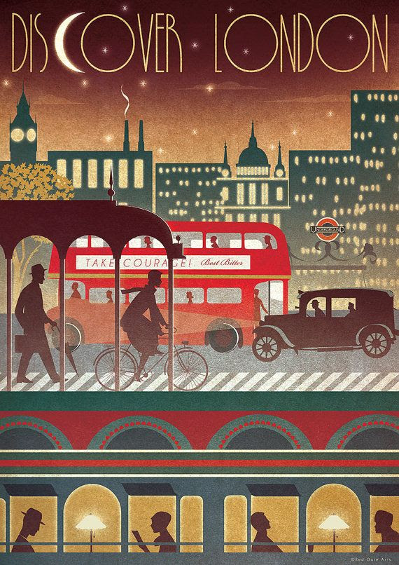 LONDON Transport Travel Underground Bus Train Night Art Deco Bauhaus Poster Print A3 Vintage Retro Original Design 1940's Vogue Cityscape on Etsy, $20.62