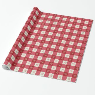 Christmas wrapping paper red gingham snowflake