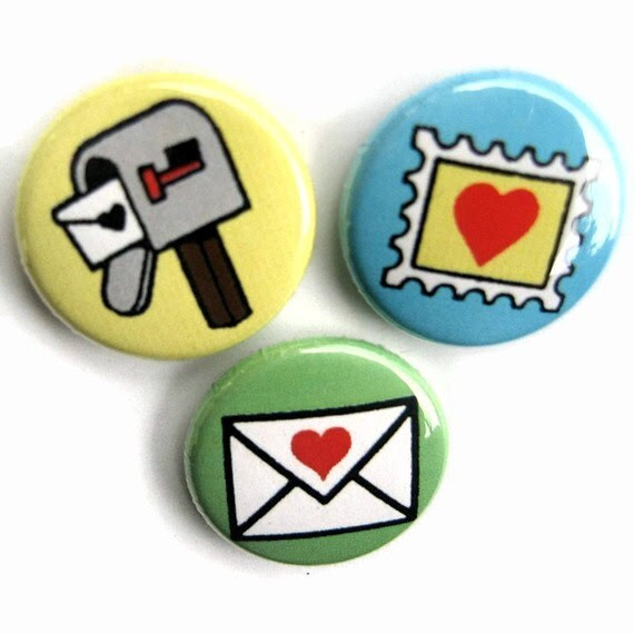 Postal Love 1 inch pinback button set