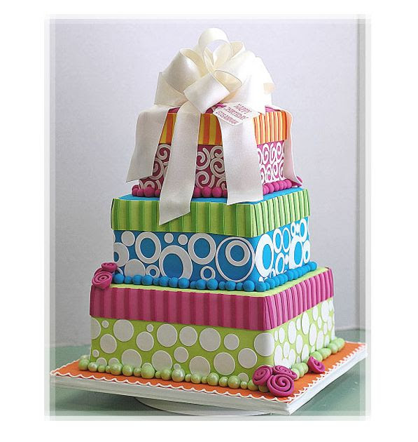 Amazing Dotted And Striped Colorful Birthday Cake