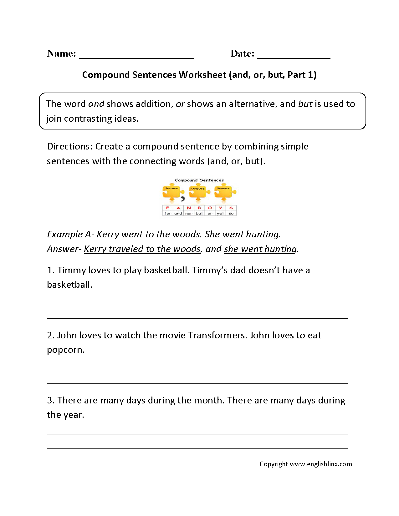Worksheets Compound Sentences 5th Grade