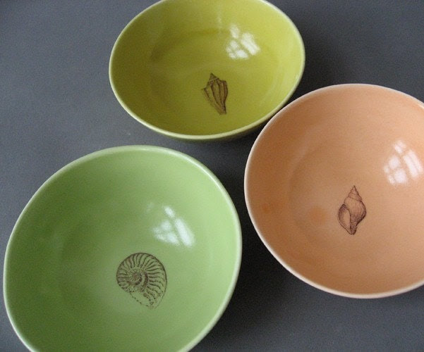 set of three small bowls with shells