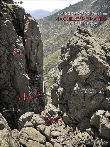 RESEÑA VÍA GUILLERMO MATEO -120 m EDinf 6b+ Ao -RISCO GORDO NORTE - RISCOS DE VILLAREJO
