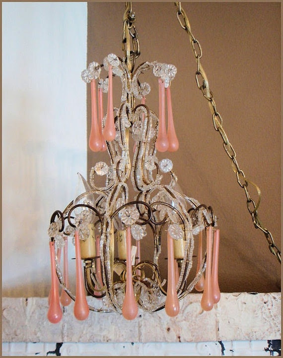 Breathtaking  Rare Pink Beaded Chandelier Gorgeous