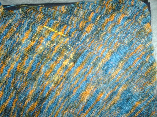 Wool blue hand dyed Clapotis scarf