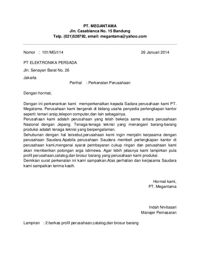Contoh Surat Perkenalan Perusahaan Via Email