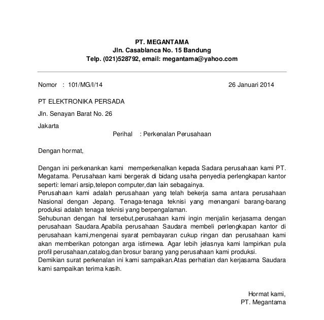 Contoh Surat Perkenalan Perusahaan Dalam Bahasa Inggris Kumpulan Surat Penting