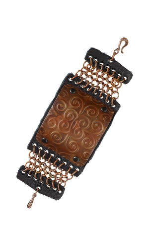 Jewelry Design - Bracelet with Embossed Metal Sheet, Chainmaille and Leather Scrapand Beads