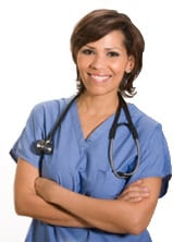 Woman doctor in scrubs