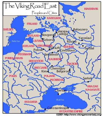 route de l'Orient des Vikings Varangues partant de Suede jusque Constantinople