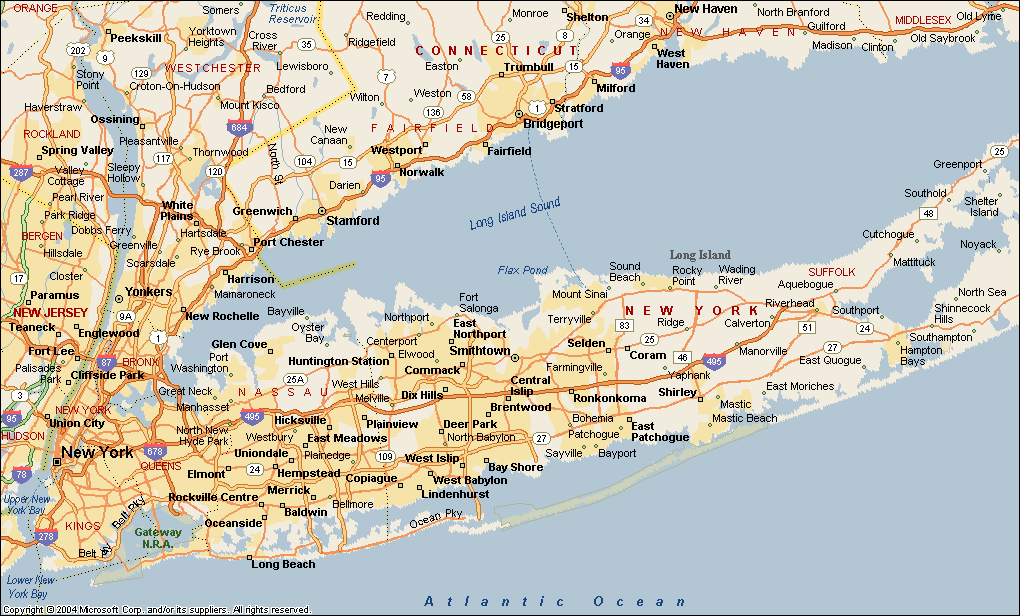 Detailed Map Of Long Island State Coastal Towns Map 