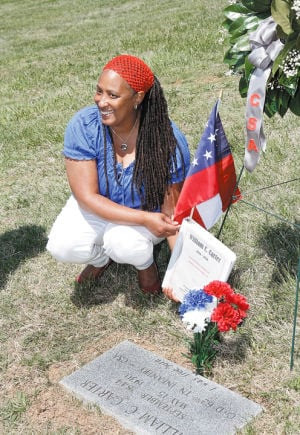 Pamela Coffin with William C. Carter's grave marker