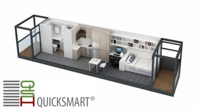 3D rendering of a modular apartment at Laurus Wing, Ursula Hall, ANU by Quicksmart Homes