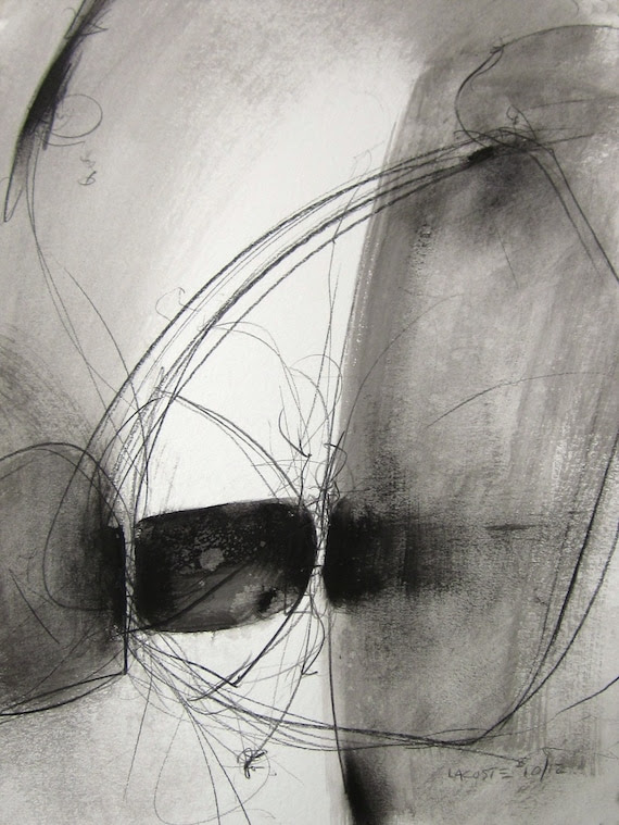 Black and White / Original Abstract Painting / Watercolor 004 / By Edmond Lacoste