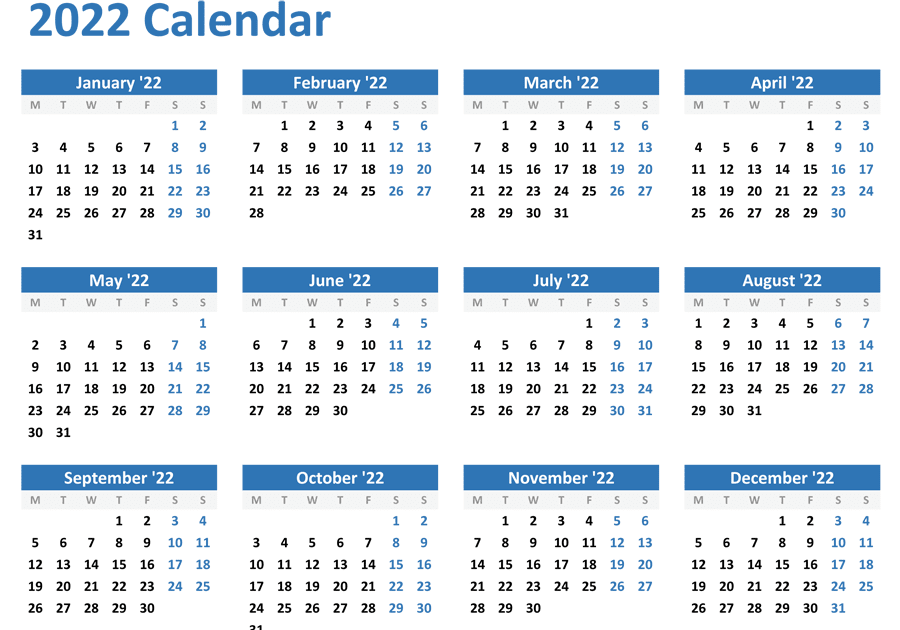 Free Printable Calendars 2021, 2022 Monthly 2022 Yearly Calendar