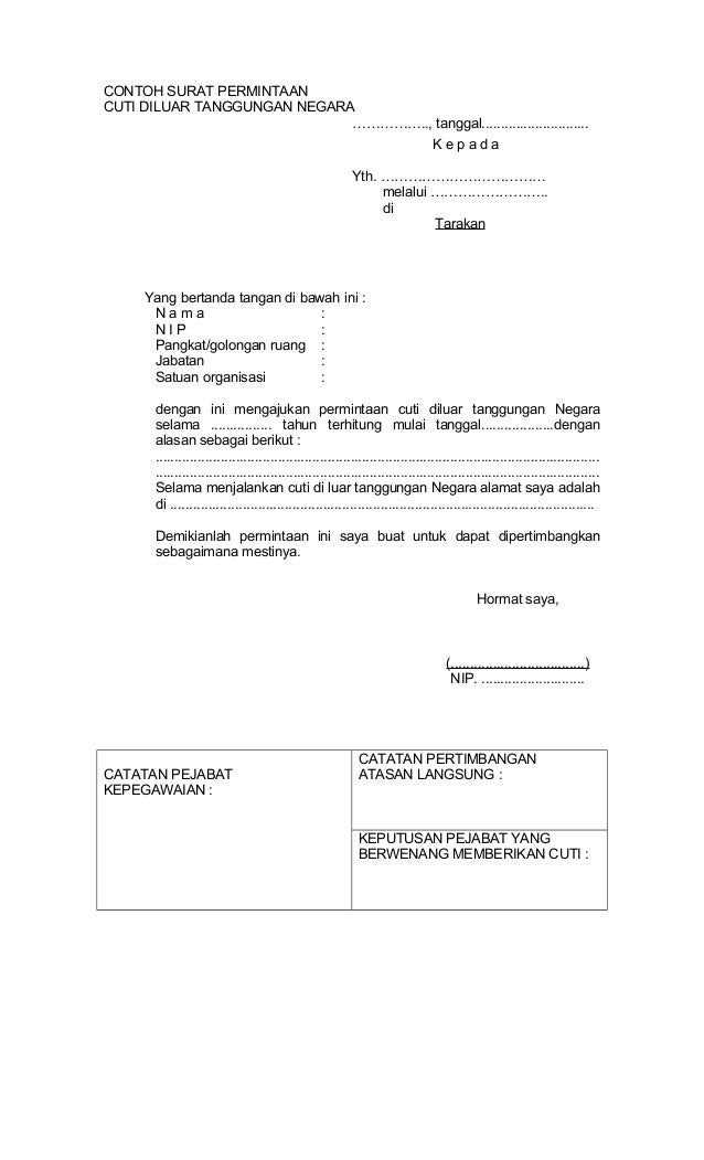 Contoh Surat Permohonan Cuti Malaysia