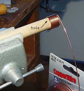 Make a coiling tool by drilling a hole in a wooden dowel
