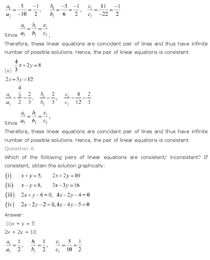 NCERT Solutions for Class 10th Maths Chapter 3 – Pair of Linear Equations in Two Variables
