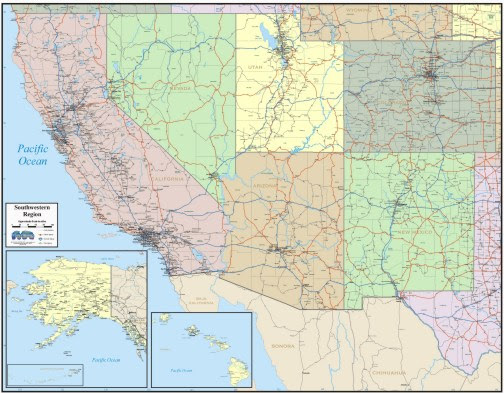 southwest map usa states south west maps united region cities highways major counties state