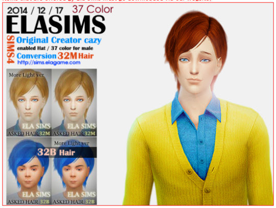엘라 아이템 - ELA_Asked_Hair32M/B http://sims.elagame.com/Mods/196555