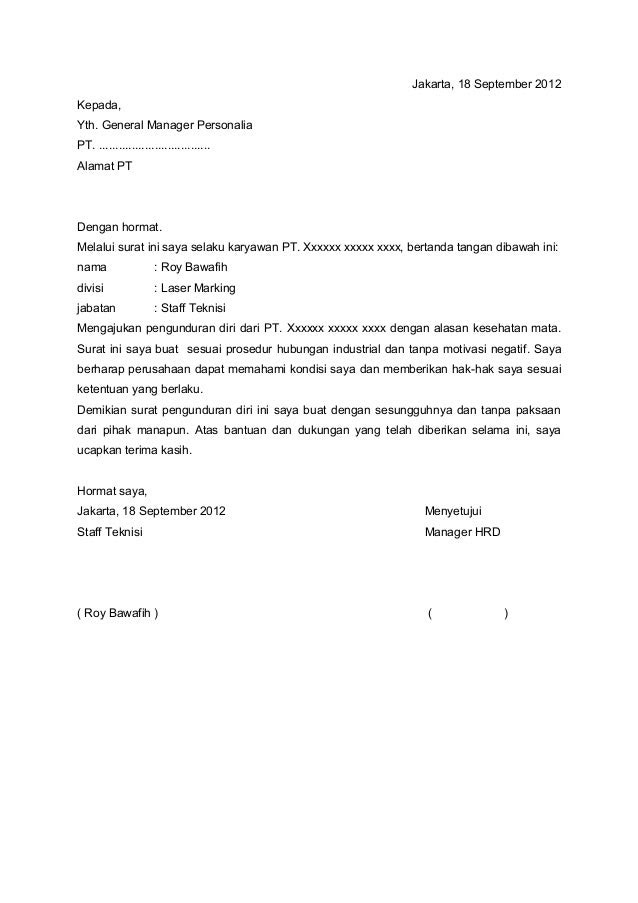 Contoh Surat Pengunduran Diri Perusahaan Outsourcing