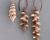mismatched earrings with copper, shells and natural seeds - rokdarbi