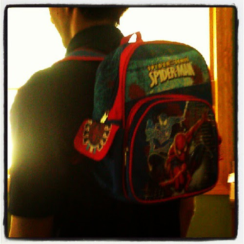 Dad sporting H's new Spiderman backpack. He wouldn't let me take his picture with it, so I had to get one somehow. :)