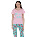 Clovia Women's Cotton Rich Text Print Top & Floral Print Pyjama
