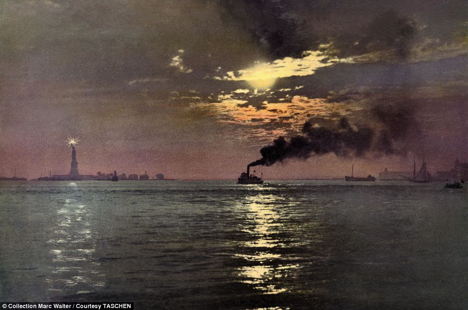 Sunset from the Battery, New York: These postcards, dating back to the late 19th century and early 20th century and collected in a new book entitled An American Odyssey, show the people and places of the New World