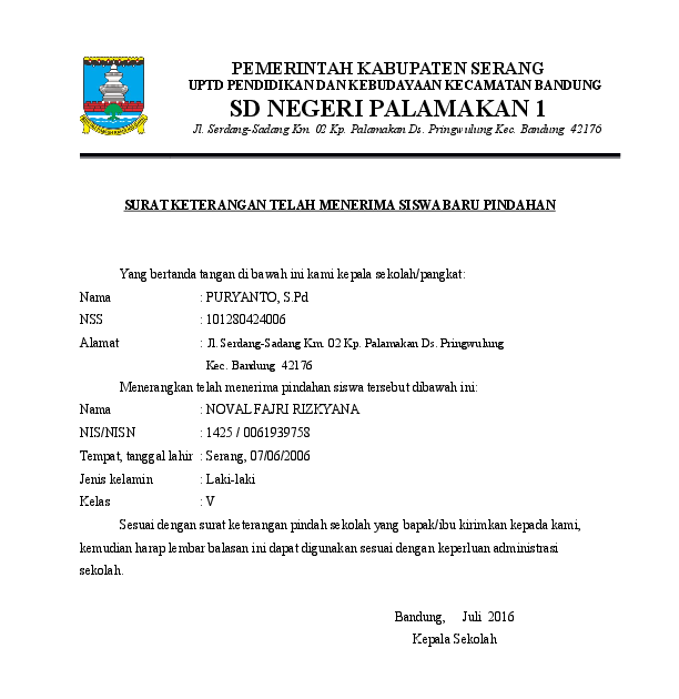 Surat Bersedia Menerima Siswa Pindahan  giatbelajarglobal