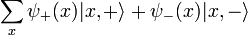 \sum_x \psi_+(x)|x,+\rangle + \psi_-(x)|x,-\rangle
\,