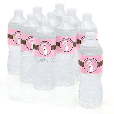 Mommy-To-Be Silhouette Girl - Personalized Baby Shower Water Bottle Sticker Labels - Set of 10