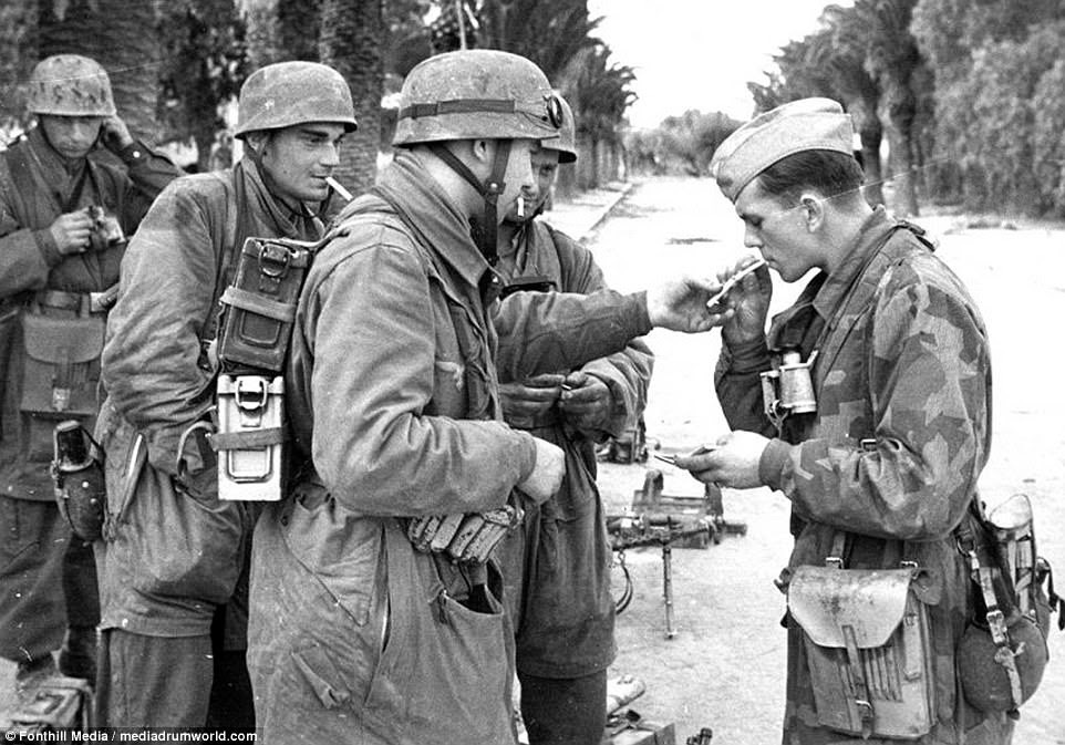German soldiers stop for a cigarette break during the end of the Second World War