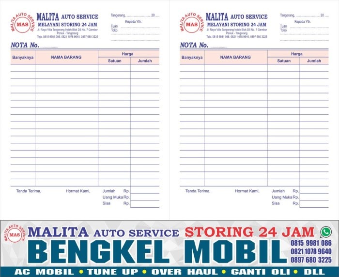 Contoh Nota Bengkel Mobil Guru Galeri