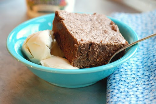 Cupboard brownies and vanilla icecream by Eve Fox, Garden of Eating blog, copyright 2012