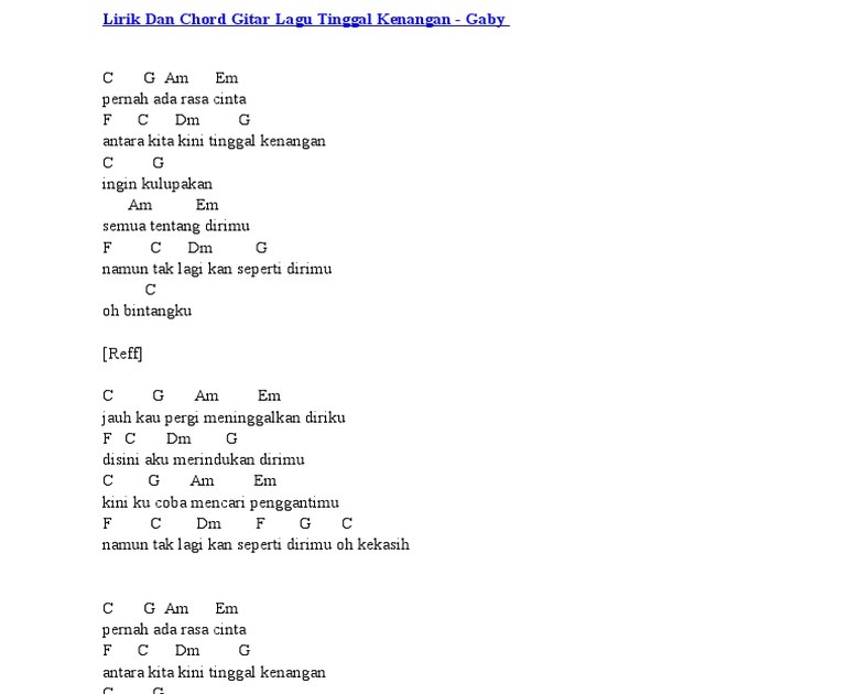 Tinggal Kenangan Easy Guitar Chord