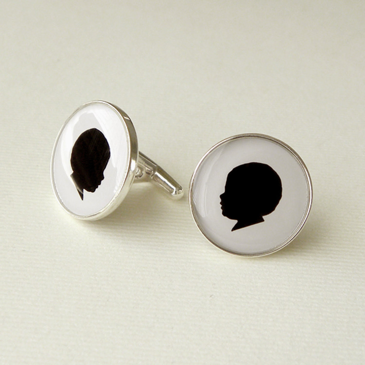 Custom Cuff Links for Father's Day in Sterling Silver with your Child's Silhouette for Father or Grandfather