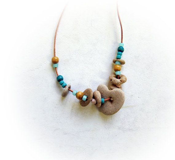 http://www.pinterest.com/pin/58828338856556614/ Natural drilled Heart Shaped beach stone pebble necklace - Beach Jewelry