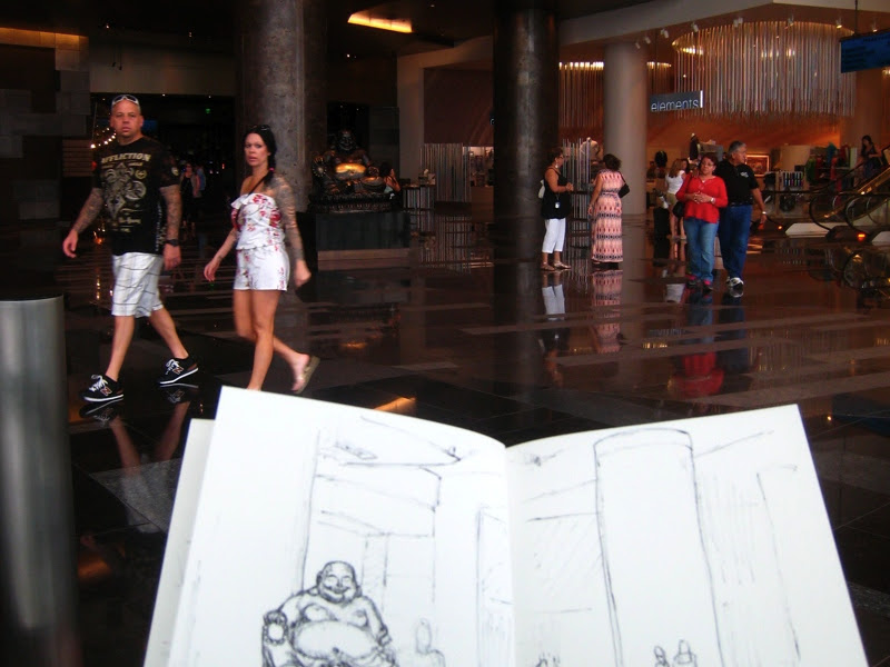 MJ SKETCHBOOK | Urban sketching - Las Vegas : Laughing Buddha at the Aria hotel